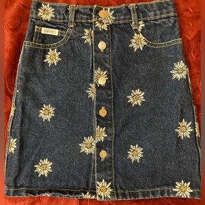Vtg GUESS (girls) Blue Denim Floral Daisy Button-Up Skirt